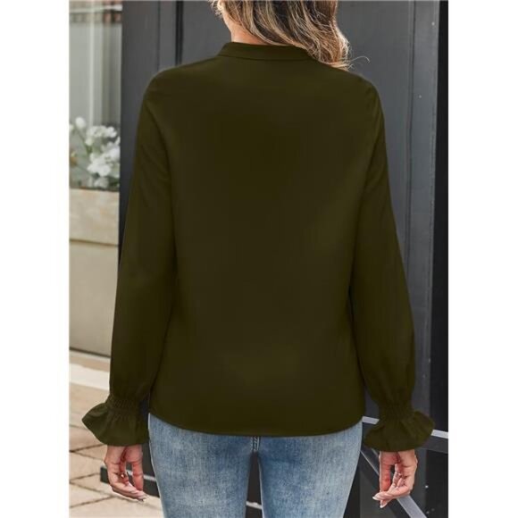 Women’s Chiffon Button Down Blouse | Pleated Mandarin Collar Tunic Top - Picture 4 of 6